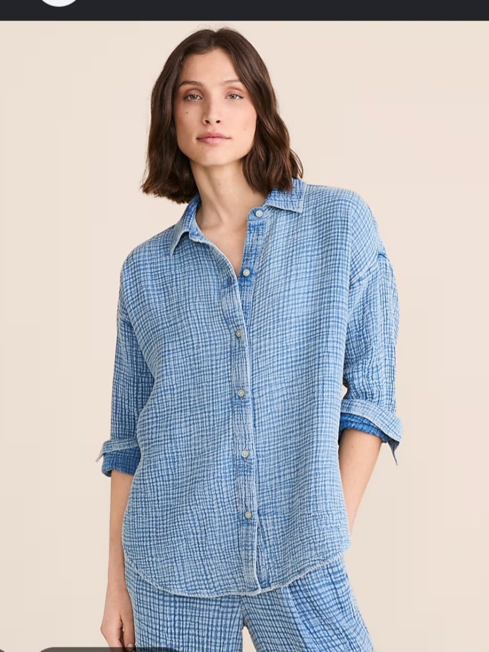 Lou & Grey Relaxed Light Blue Gauze Button-Down Shirt Size Small